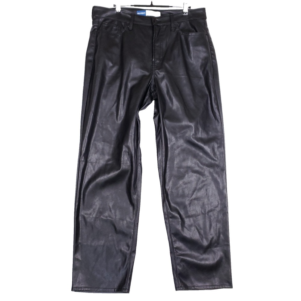 Old Navy Faux Leather Pants High Rise OG Loose Black Size 14 Minimalist Y2K